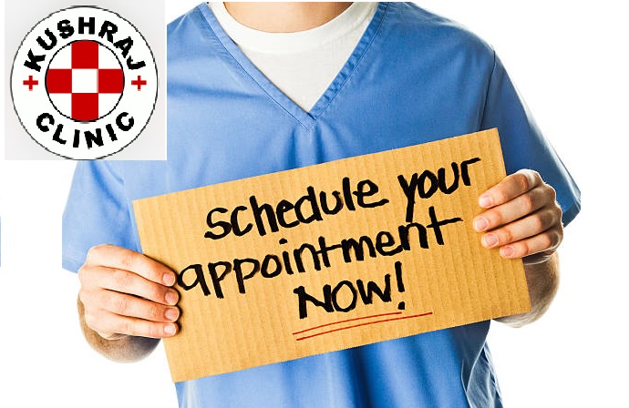 Unrecognizable doctor or nurse with Schedule Appointment sign